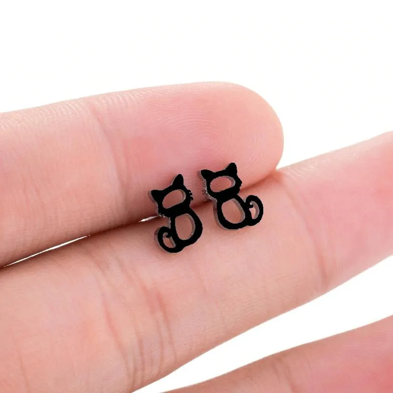 Black Cat Stud Earrings
