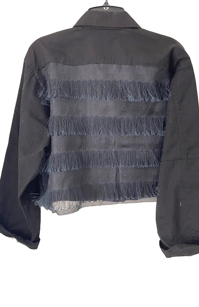 Black Fringe on Black Cropped Jkt