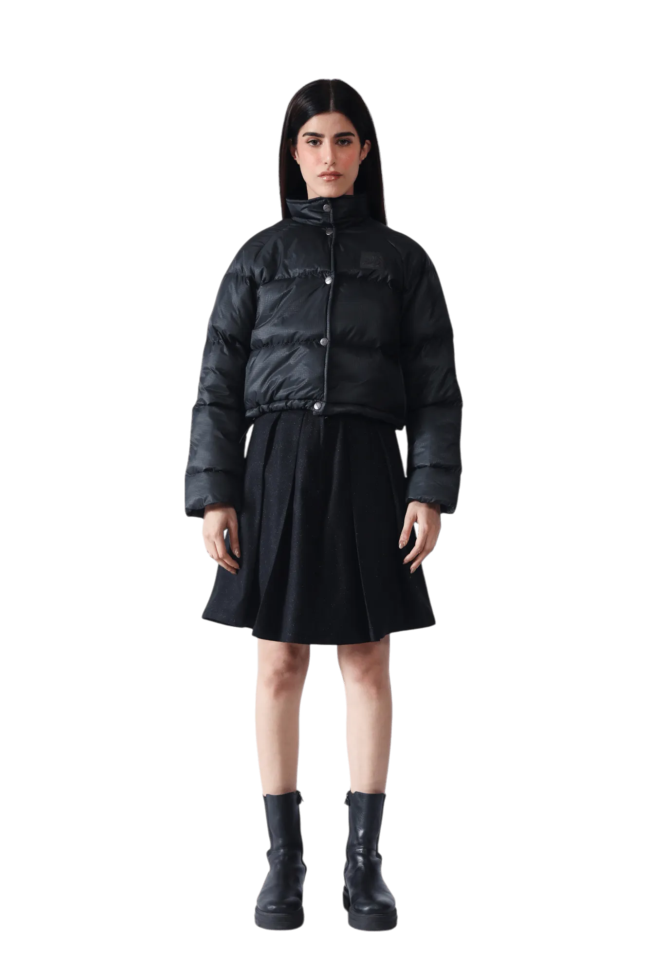 Black Nylon Puffer Crop Jacket