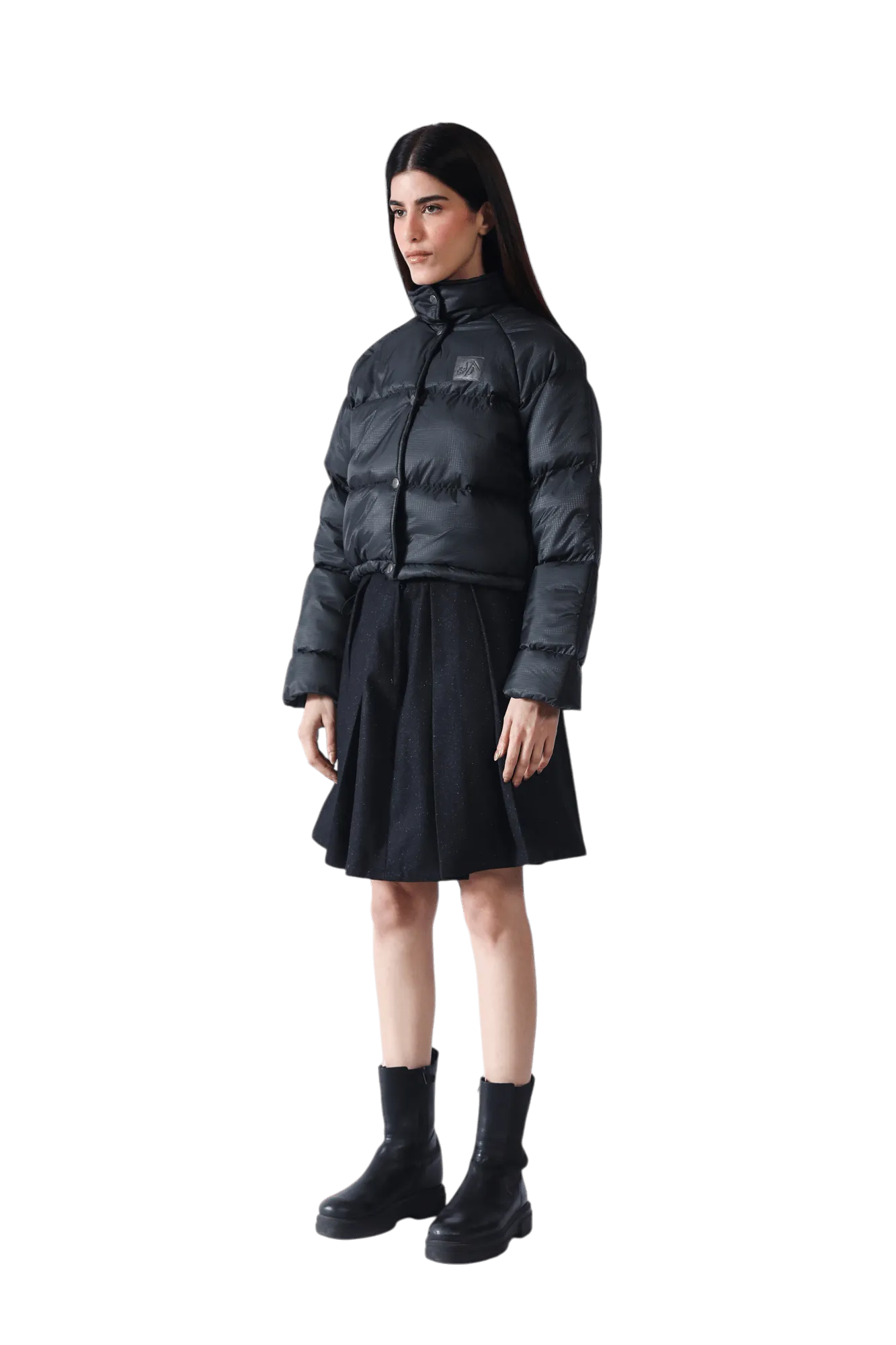Black Nylon Puffer Crop Jacket
