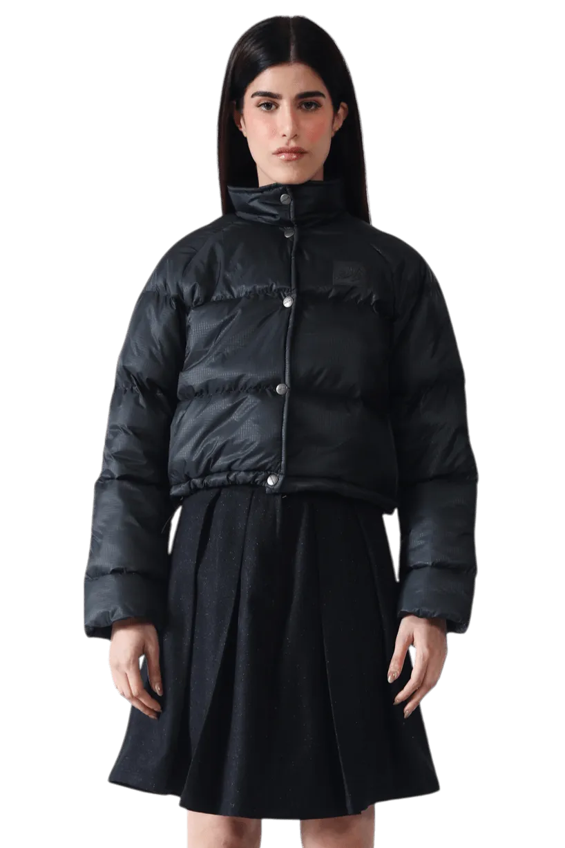 Black Nylon Puffer Crop Jacket