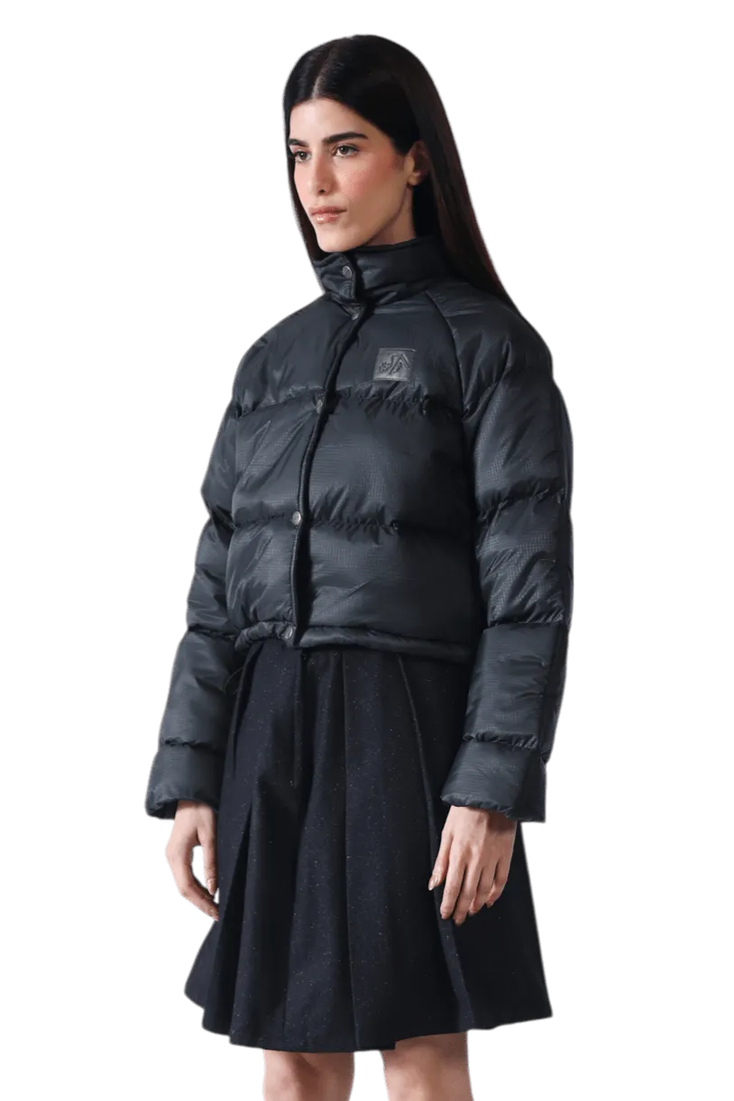 Black Nylon Puffer Crop Jacket