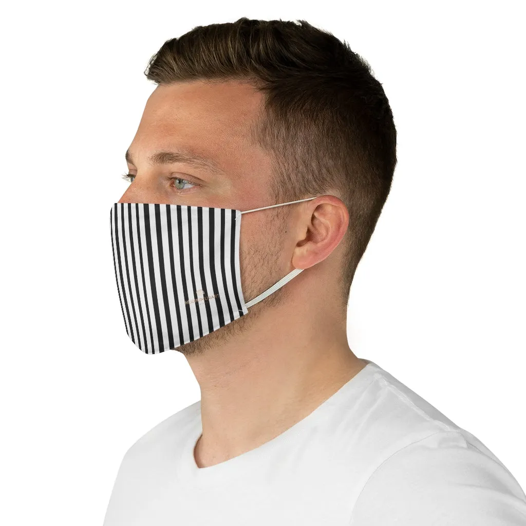 Black Vertically Striped Face Mask, Designer Modern Designer Fabric Face Mask-Made in USA