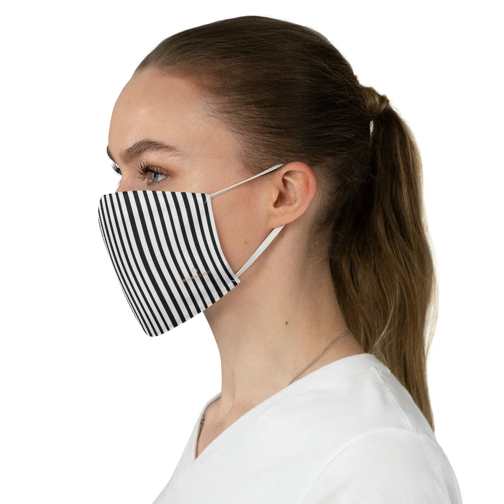 Black Vertically Striped Face Mask, Designer Modern Designer Fabric Face Mask-Made in USA
