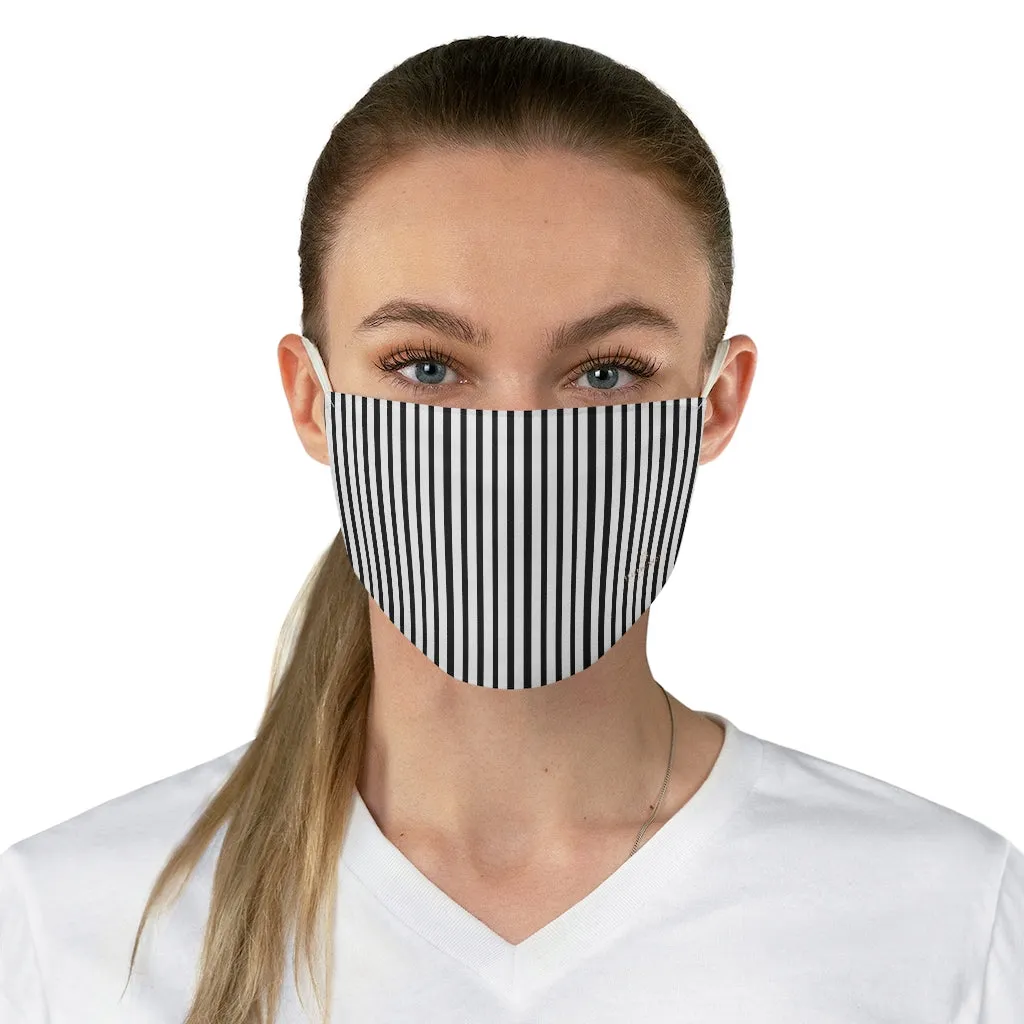 Black Vertically Striped Face Mask, Designer Modern Designer Fabric Face Mask-Made in USA