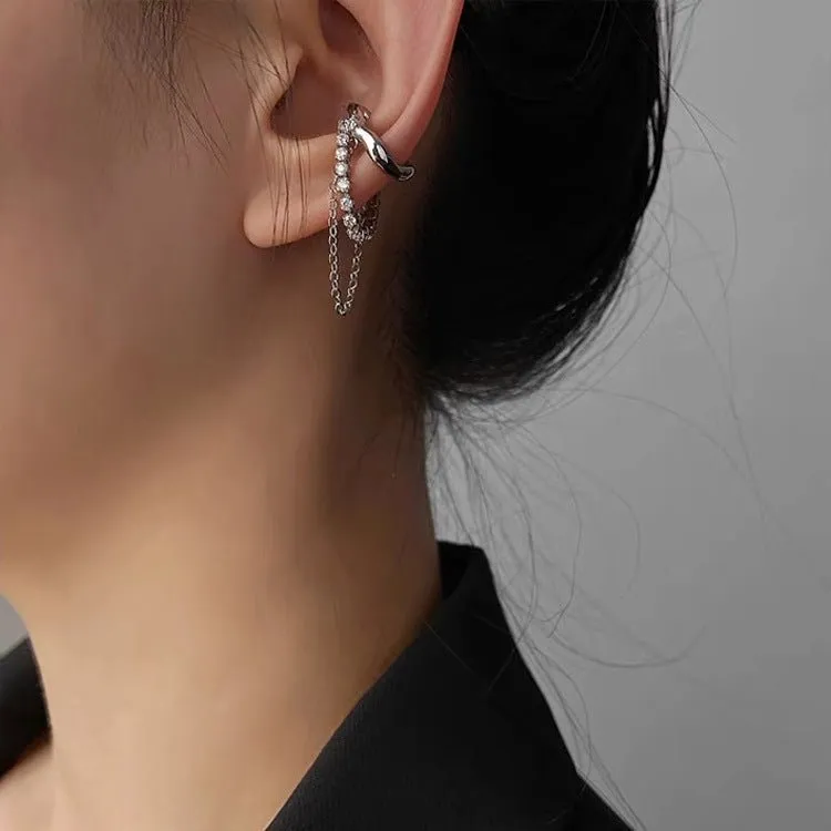 Bling and Chain Rhinestone and Gold Ear Cuff