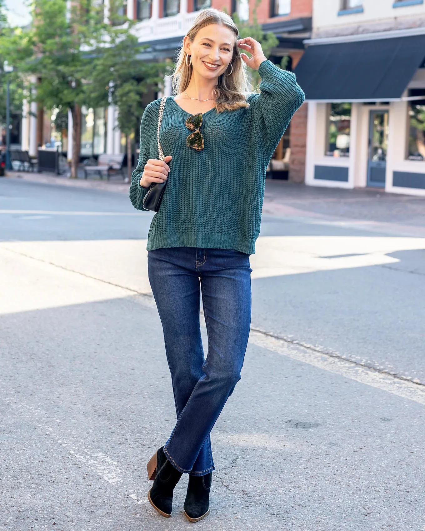 Boyfriend Slouchy Blue Spruce Knit Sweater