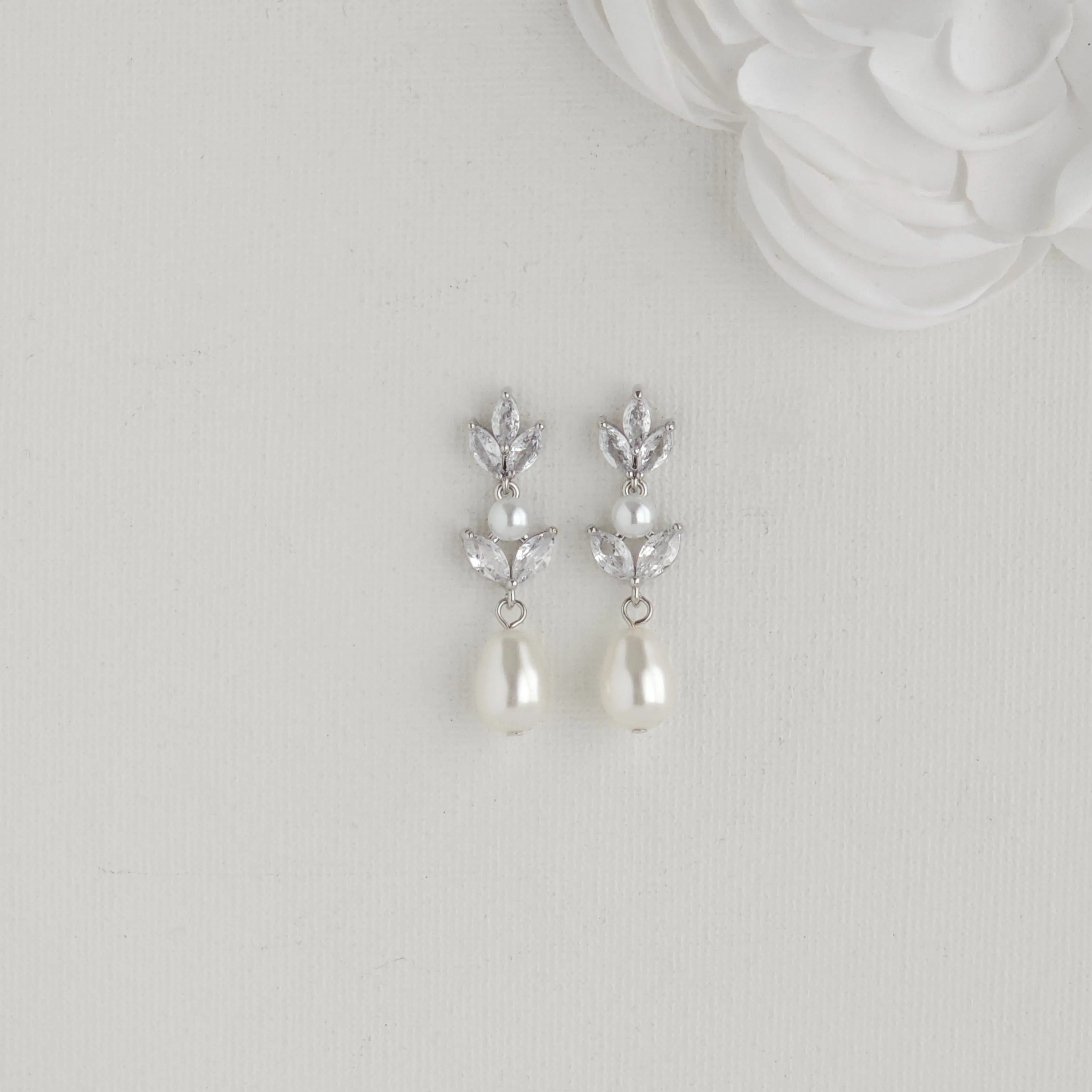 Bridal Pearl Earrings in Rose Gold-Leila