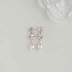 Bridal Pearl Earrings in Rose Gold-Leila