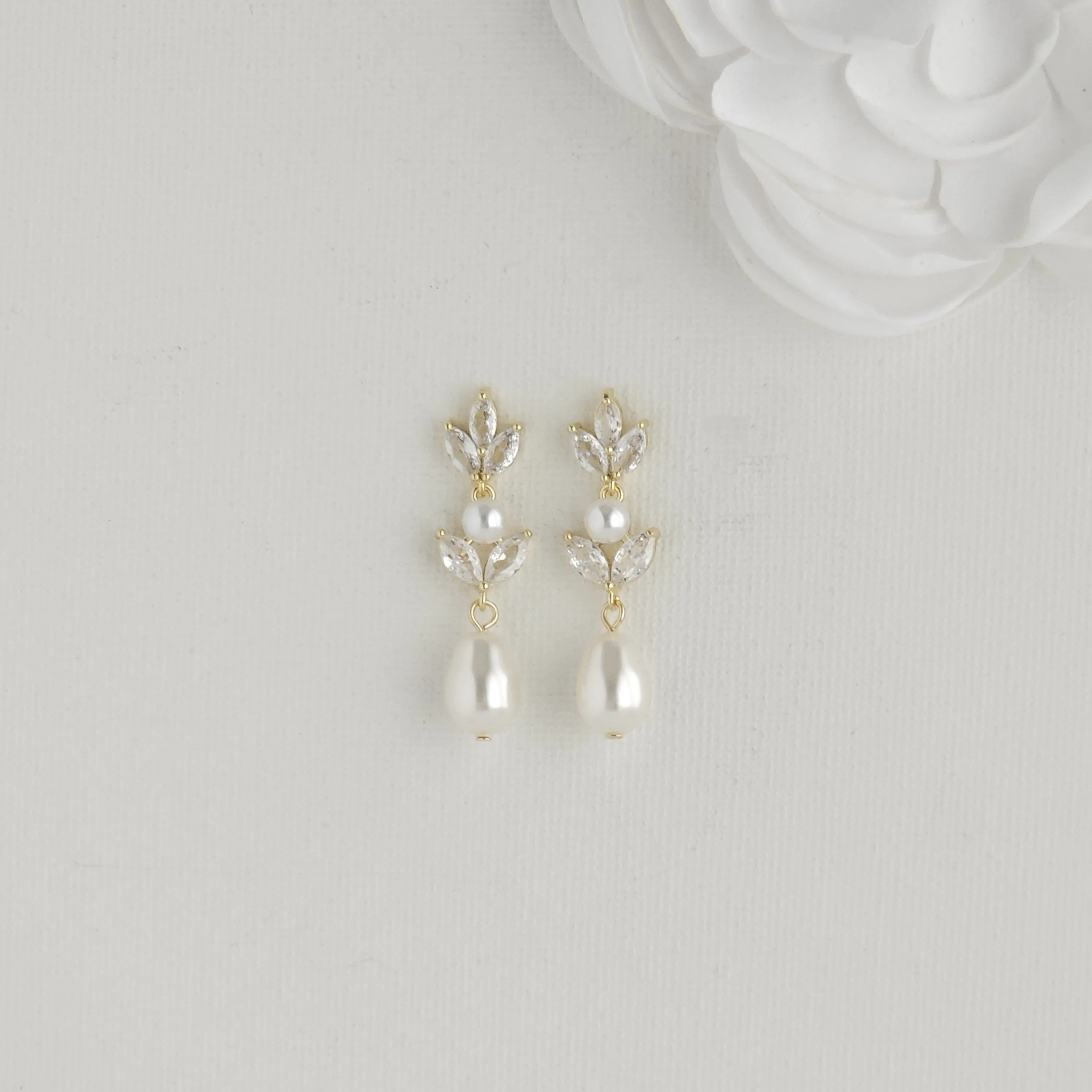 Bridal Pearl Earrings in Rose Gold-Leila
