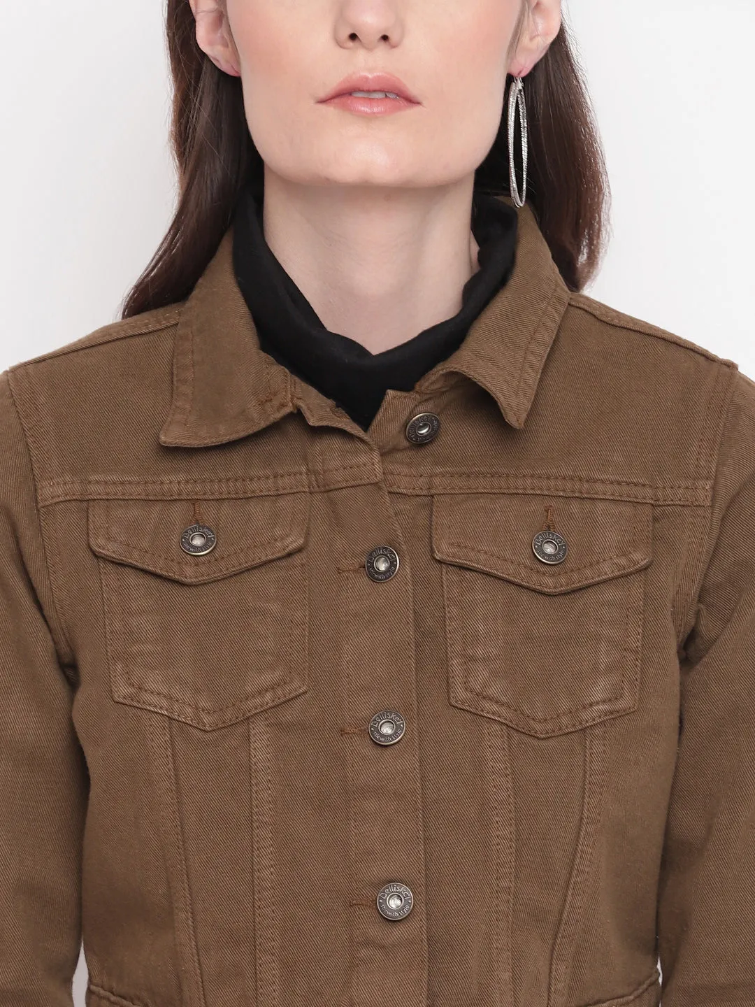 Brown Cropped Denim Jacket