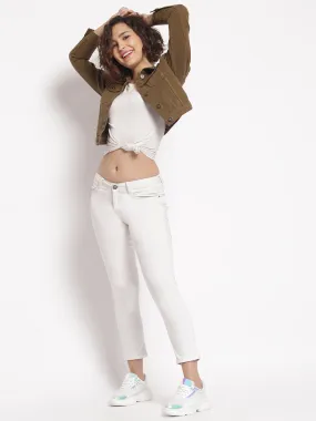 Brown Cropped Denim Jacket