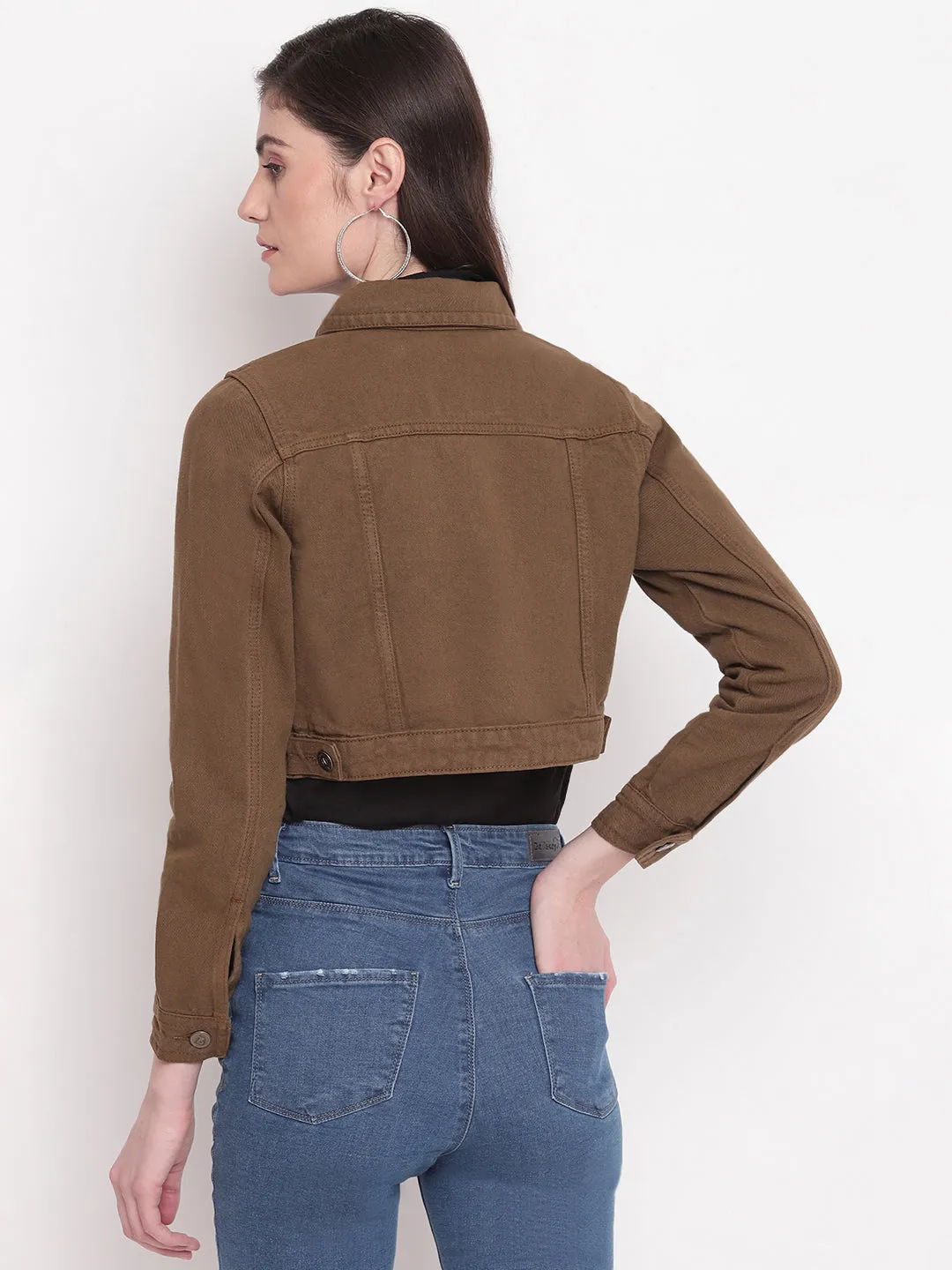 Brown Cropped Denim Jacket