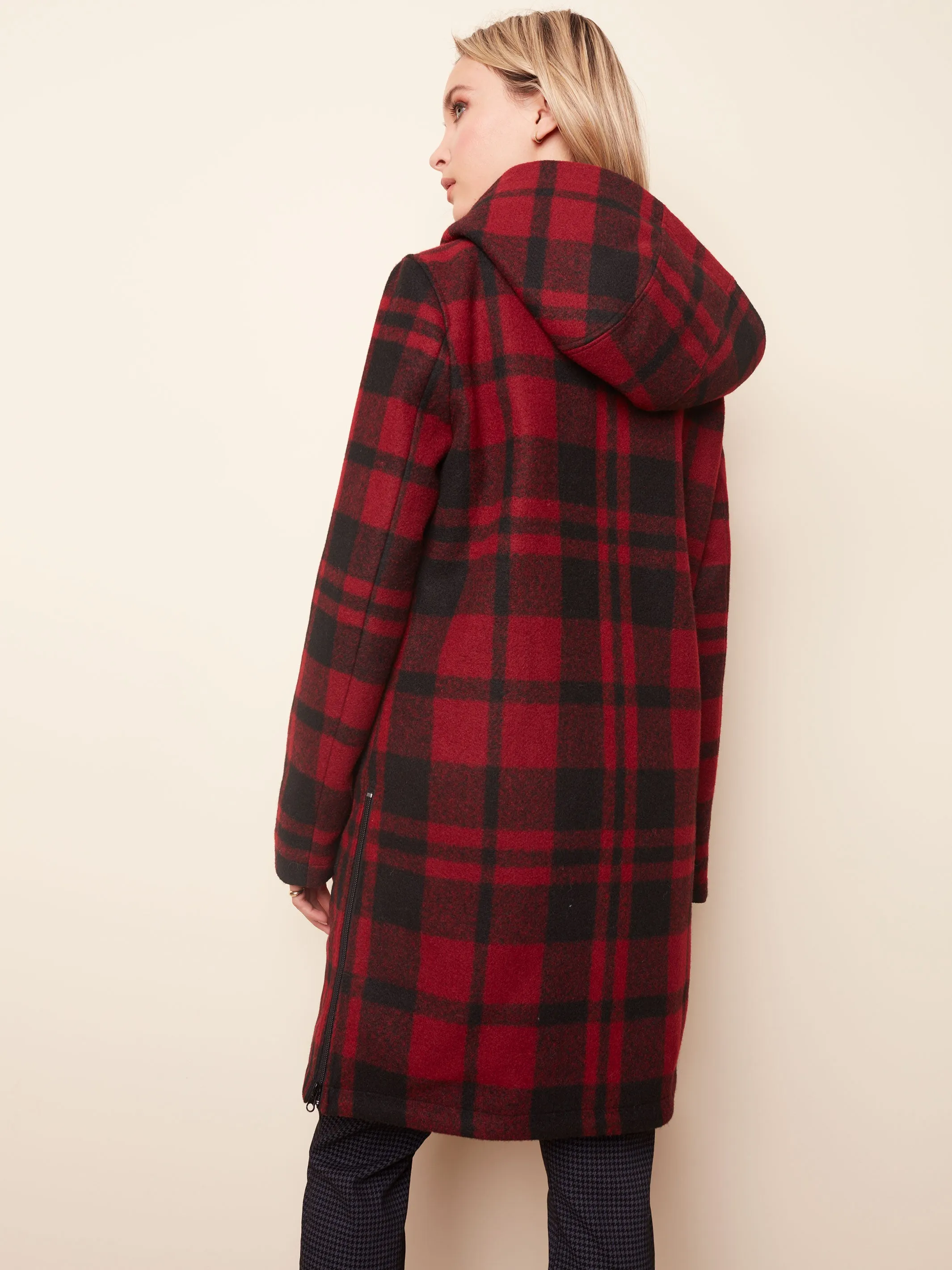 Charlie B  Plaid Faux Wool Coat - C6193 -Cranberry/Black - Flash Sale!