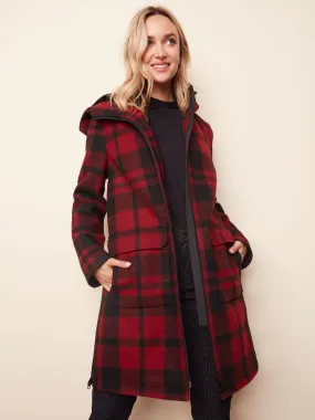 Charlie B  Plaid Faux Wool Coat - C6193 -Cranberry/Black - Flash Sale!