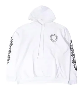 Chrome Hearts "Horseshoe Floral Cross Sleeve" Hoodie White