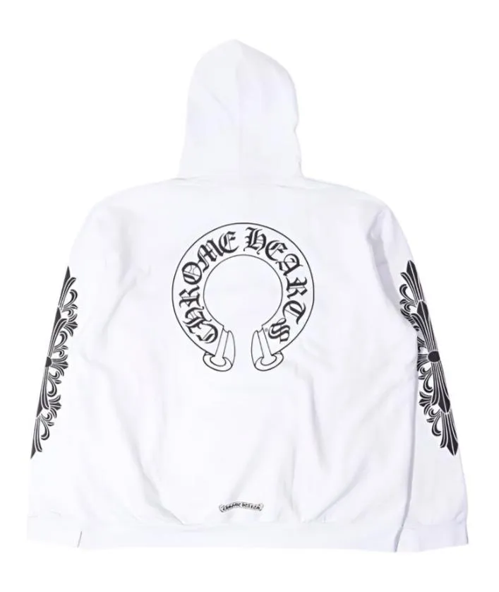 Chrome Hearts "Horseshoe Floral Cross Sleeve" Hoodie White