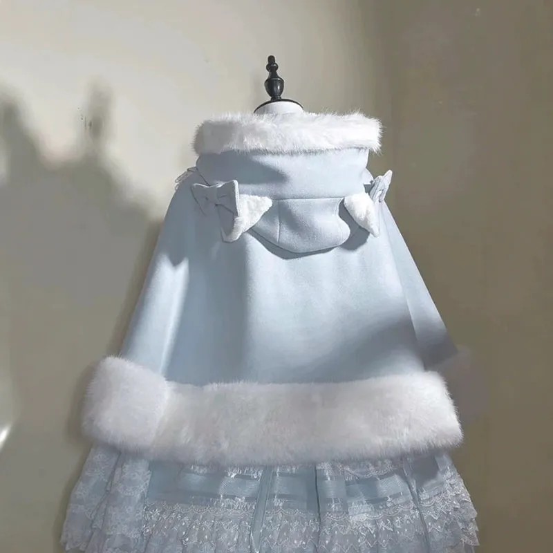 Classic Lolita Coat Fleece Lined Cape Cat Ear Hood Coat