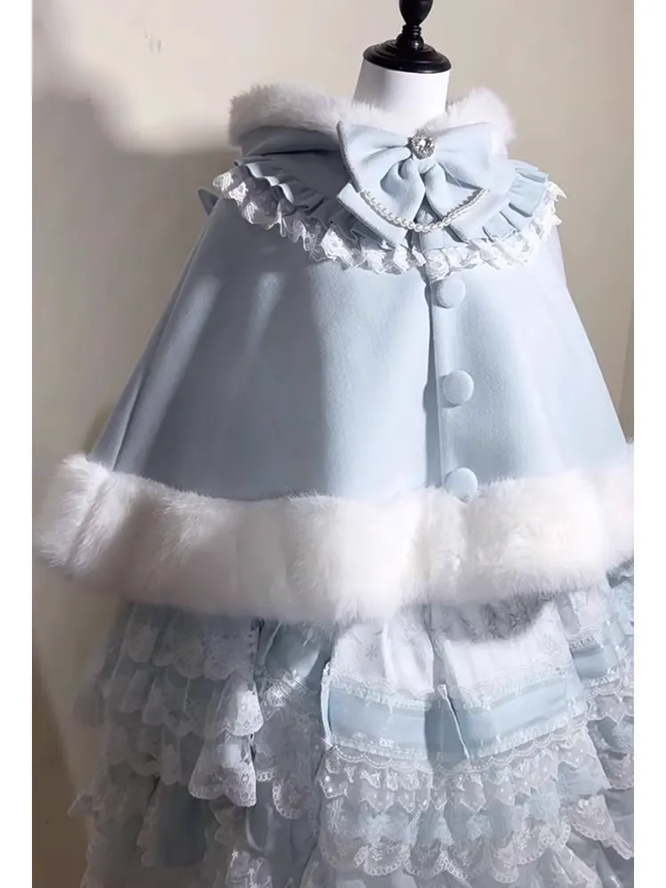 Classic Lolita Coat Fleece Lined Cape Cat Ear Hood Coat