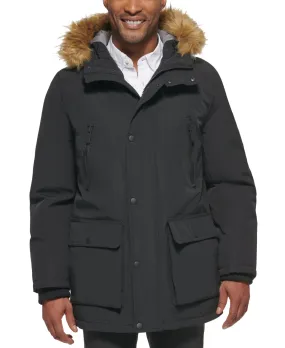 Club Room Mens Parka Coat Medium Grey Fur Trim Solid