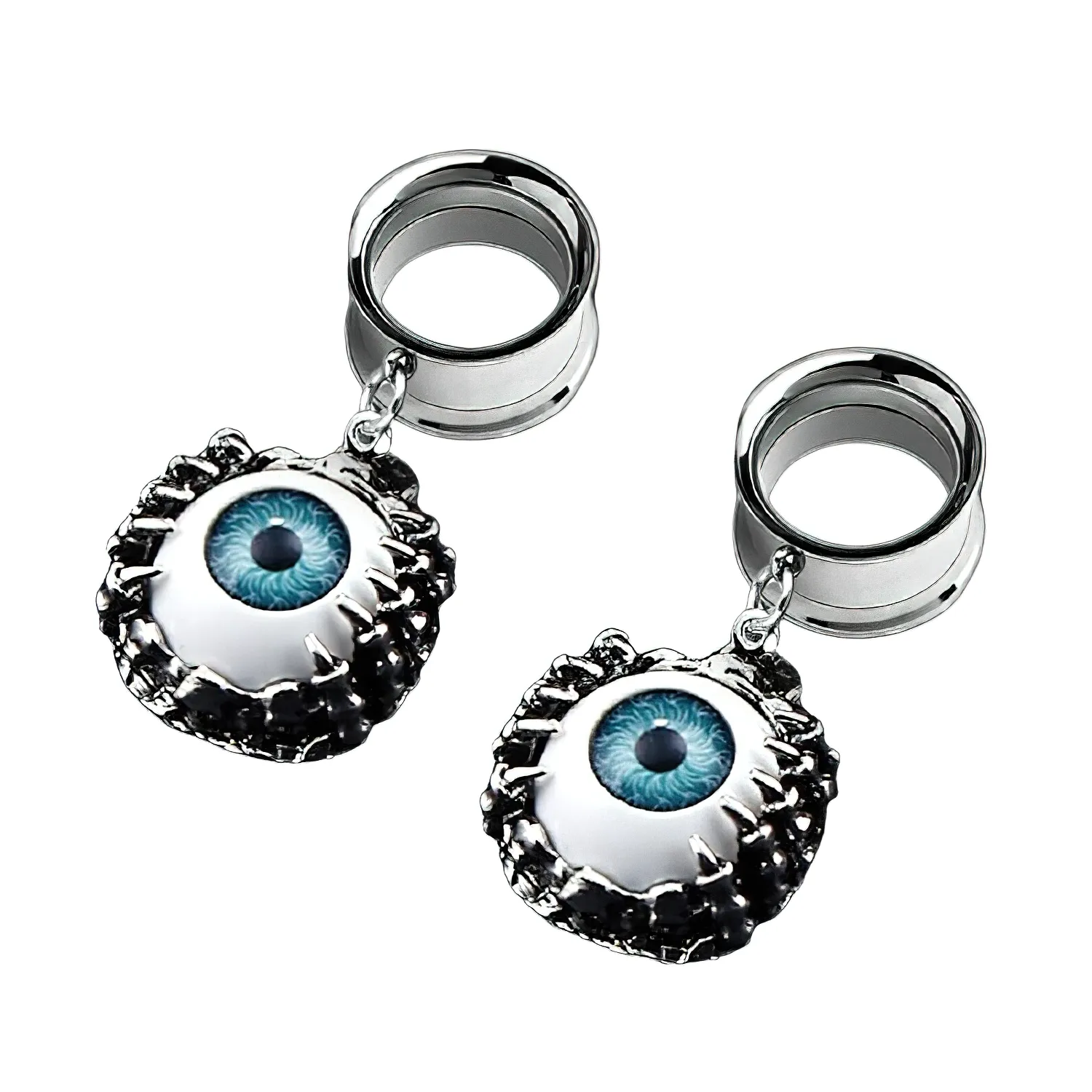 Cool 2PC Unisex Ear Reamer / Grunge Blue Eyes Tunnels / Stainless Steel Jewelry