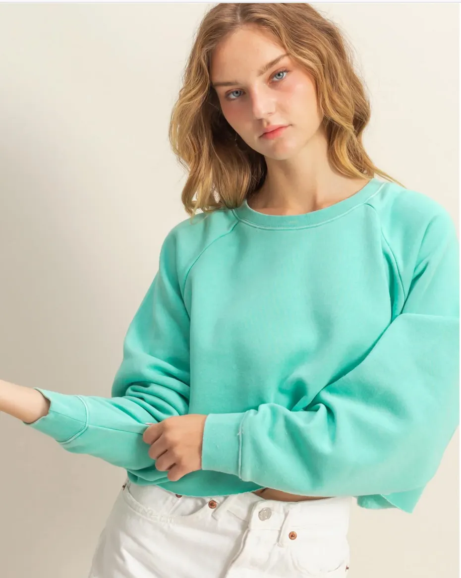 ^Cozy Relaxed Crop Sweater - Turquoise