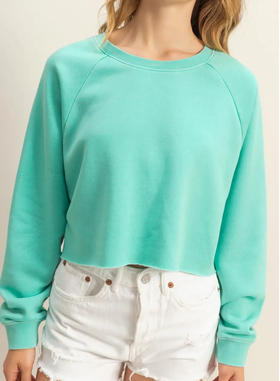 ^Cozy Relaxed Crop Sweater - Turquoise