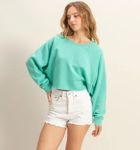 ^Cozy Relaxed Crop Sweater - Turquoise