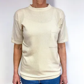 Cream Short Sleeve Cashmere Crew Neck Jumper Medium