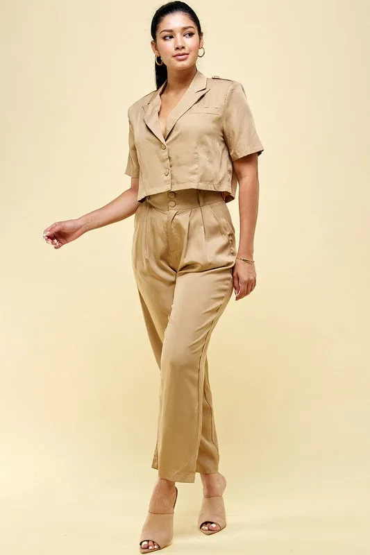 Cropped Blazer Short Sleeve Jacket with Pants