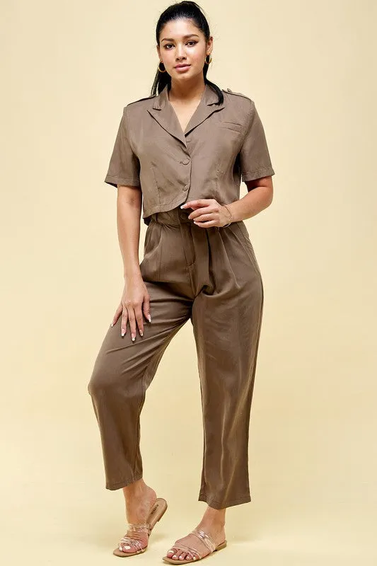 Cropped Blazer Short Sleeve Jacket with Pants