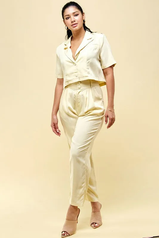 Cropped Blazer Short Sleeve Jacket with Pants