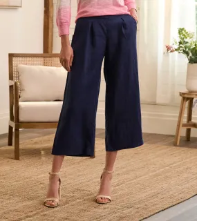 Cropped Wide Leg Trousers - Navy