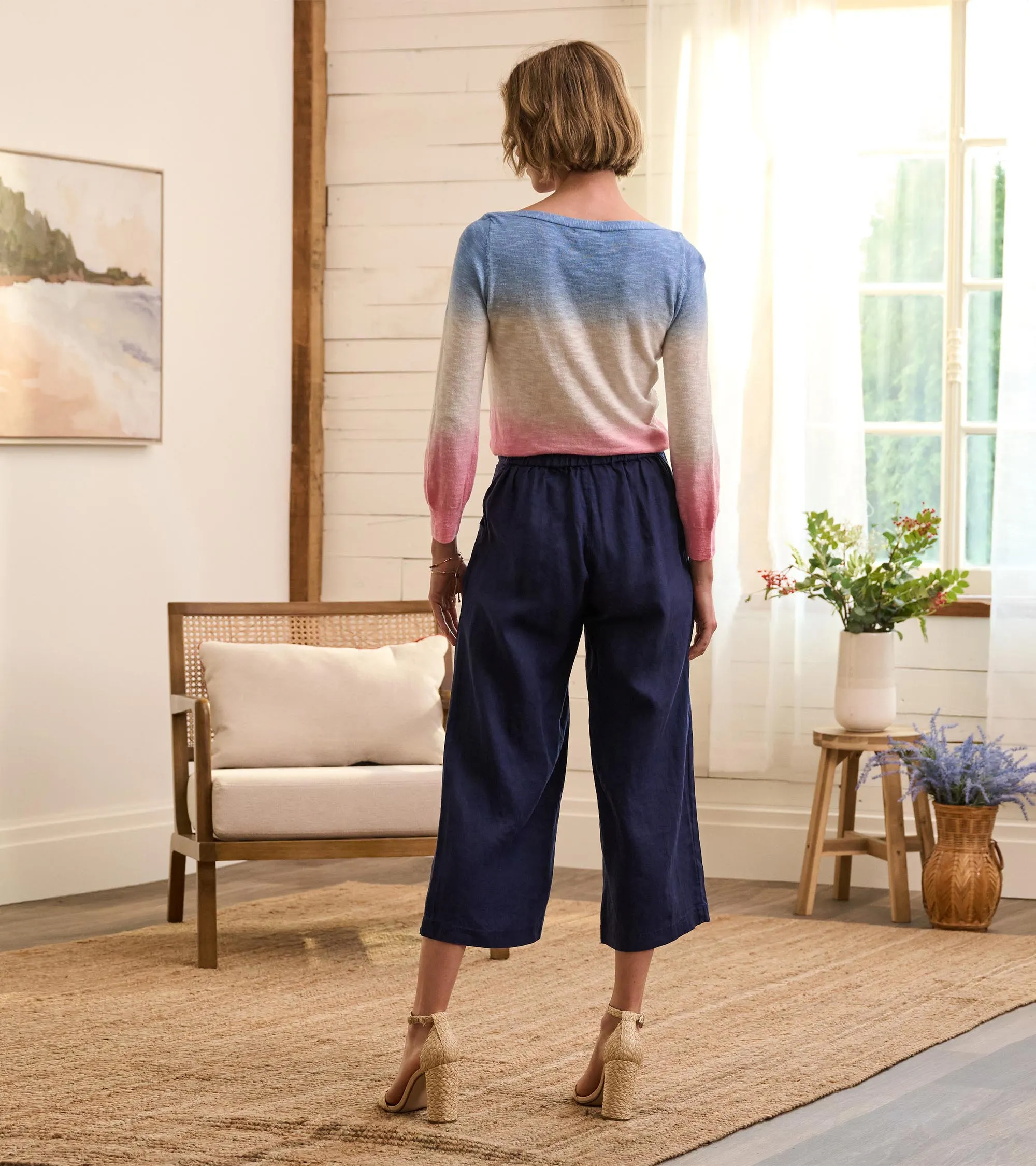 Cropped Wide Leg Trousers - Navy