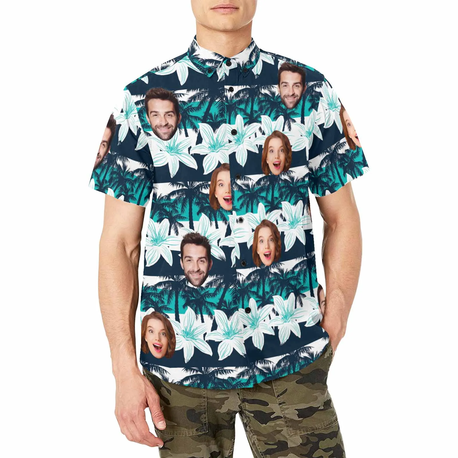 Custom Hawaiian Men's Shirt With Face Personalized Shirt With Chest Pocket Tropical Floral Gift To Father Boyfriend