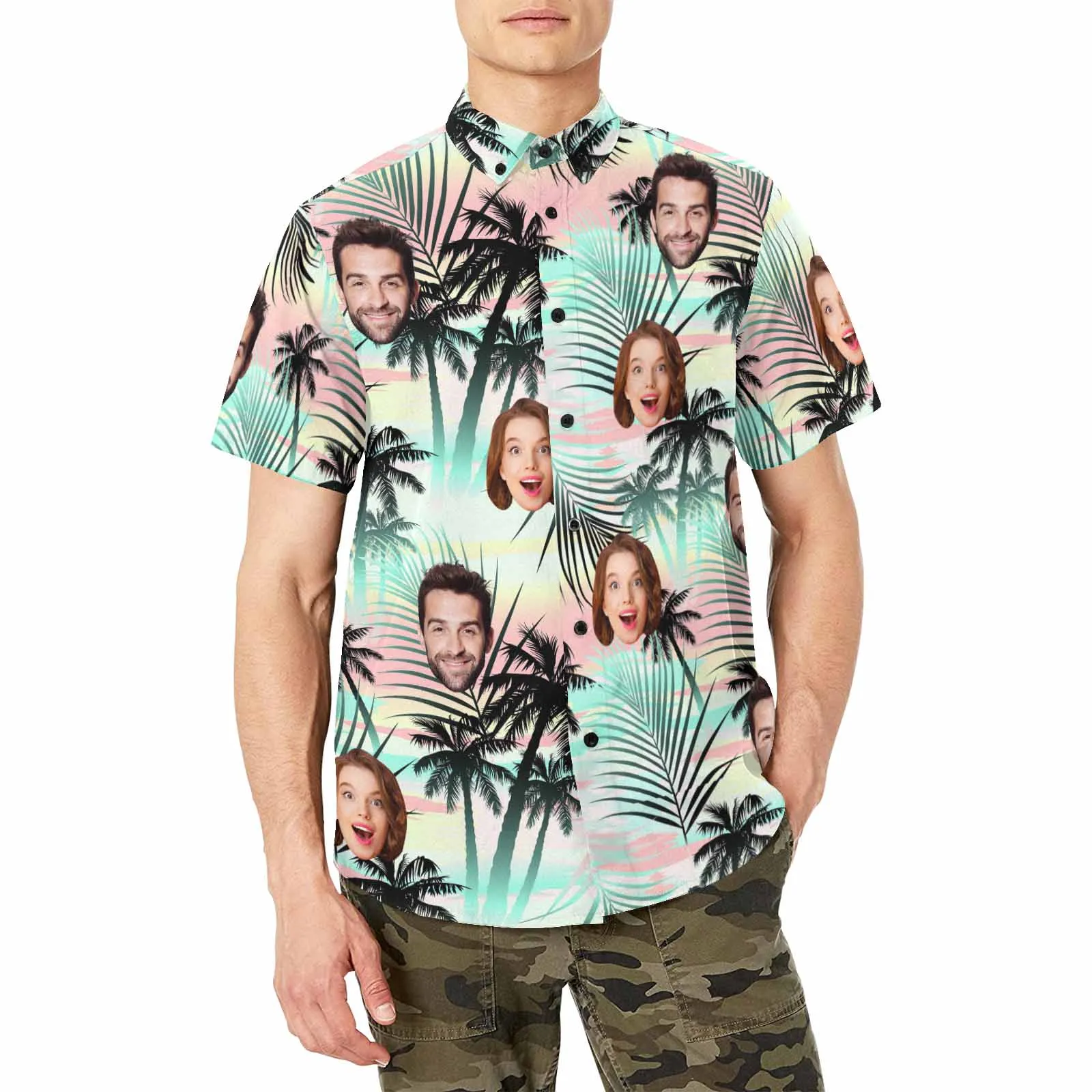 Custom Hawaiian Men's Shirt With Face Personalized Shirt With Chest Pocket Tropical Floral Gift To Father Boyfriend