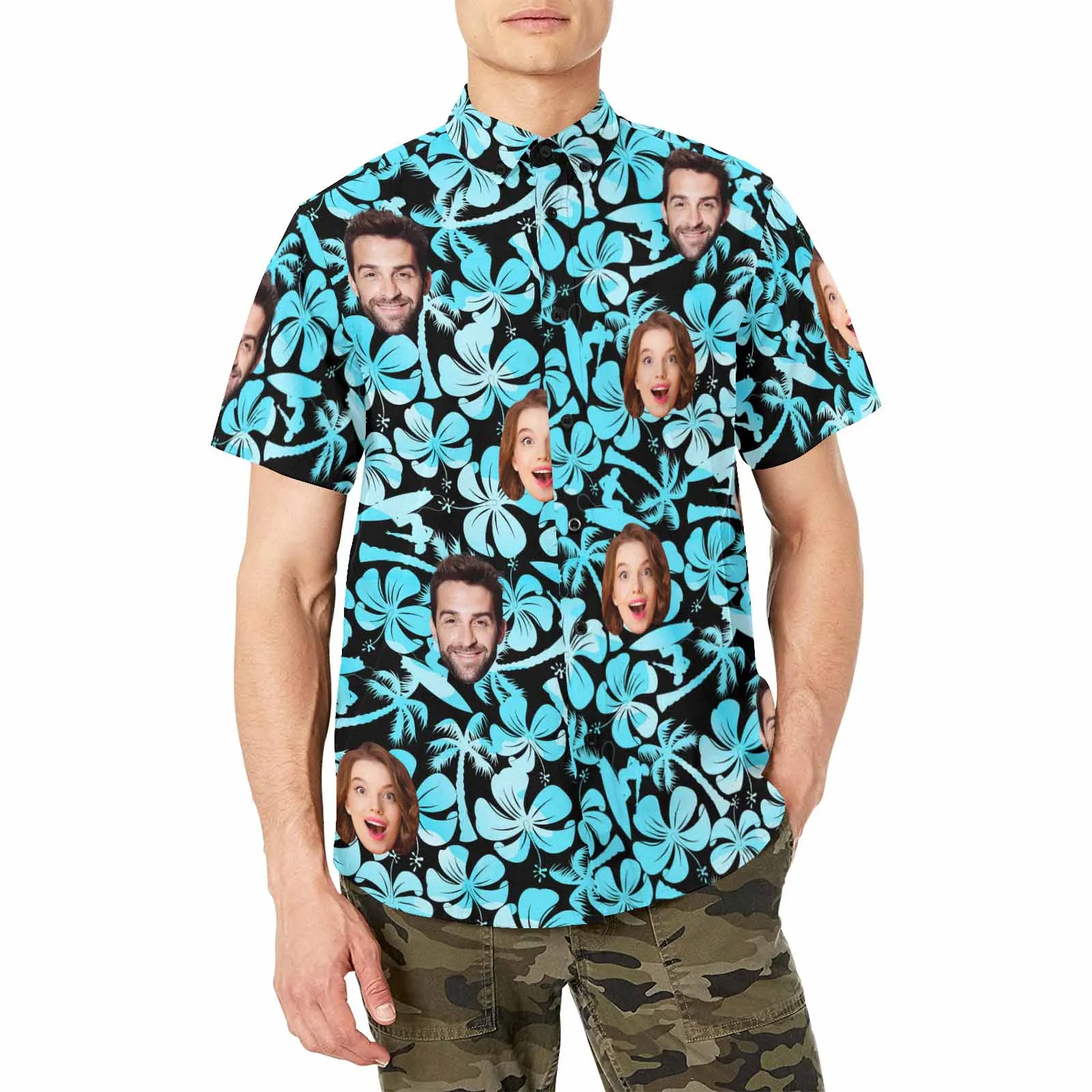 Custom Hawaiian Men's Shirt With Face Personalized Shirt With Chest Pocket Tropical Floral Gift To Father Boyfriend
