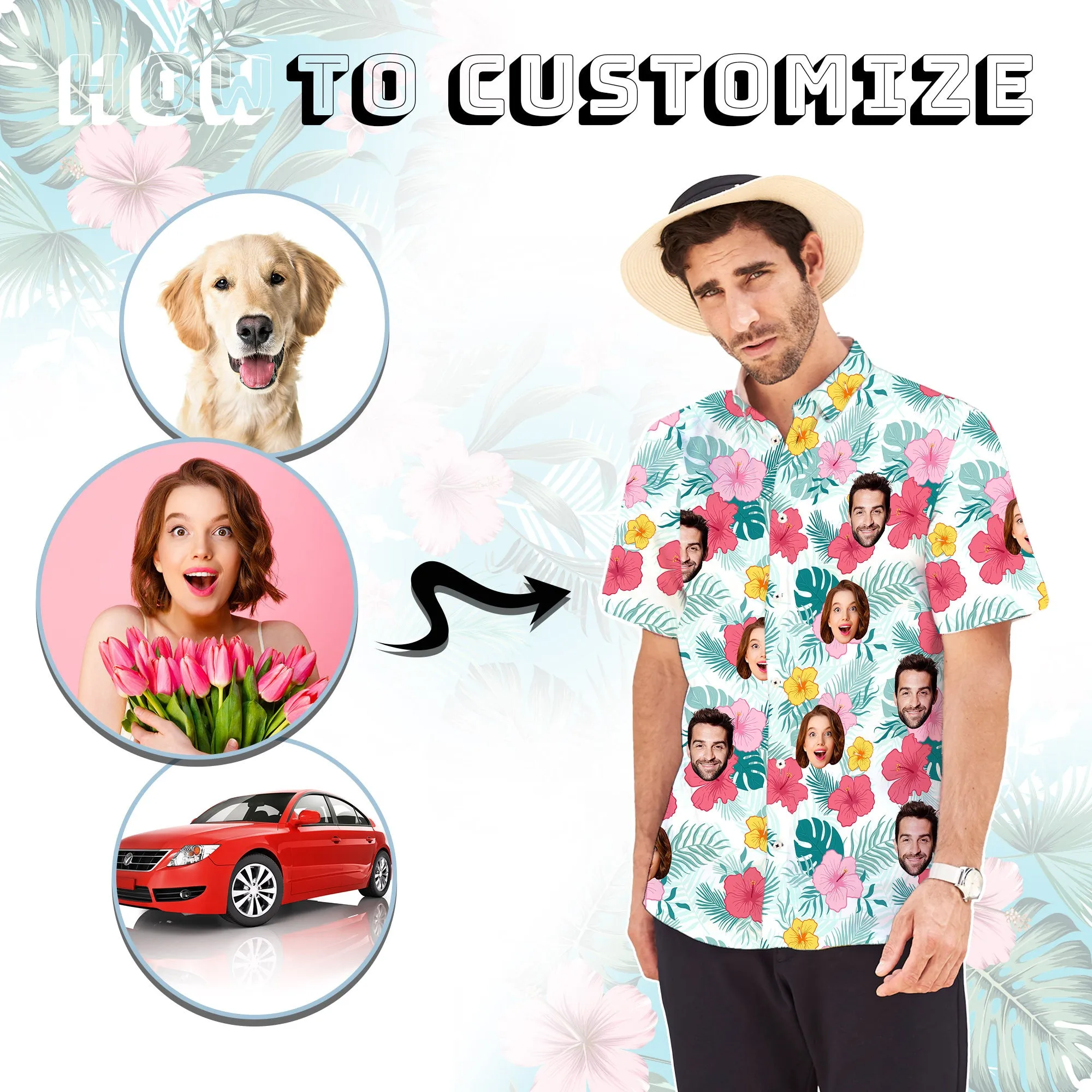 Custom Hawaiian Men's Shirt With Face Personalized Shirt With Chest Pocket Tropical Floral Gift To Father Boyfriend