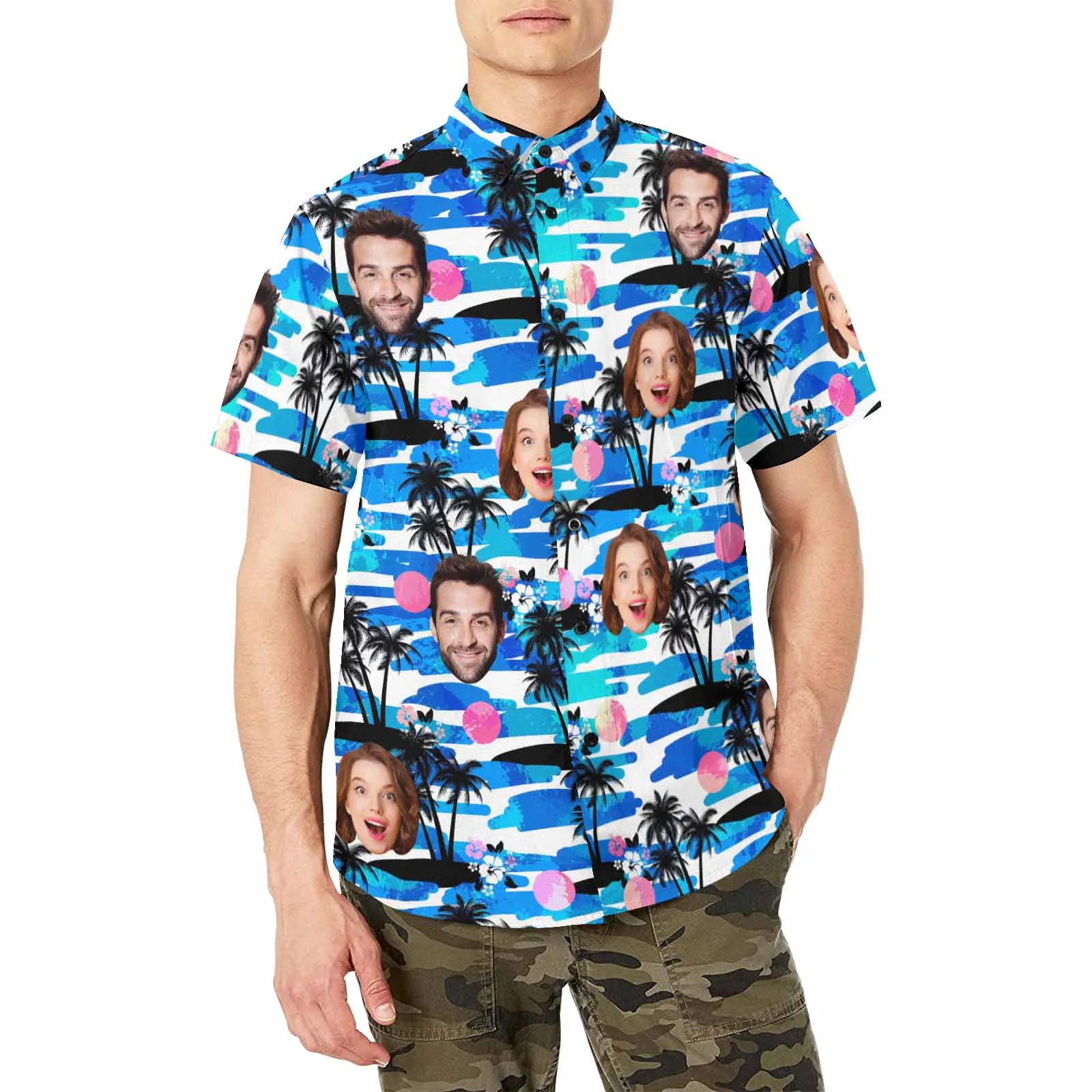 Custom Hawaiian Men's Shirt With Face Personalized Shirt With Chest Pocket Tropical Floral Gift To Father Boyfriend