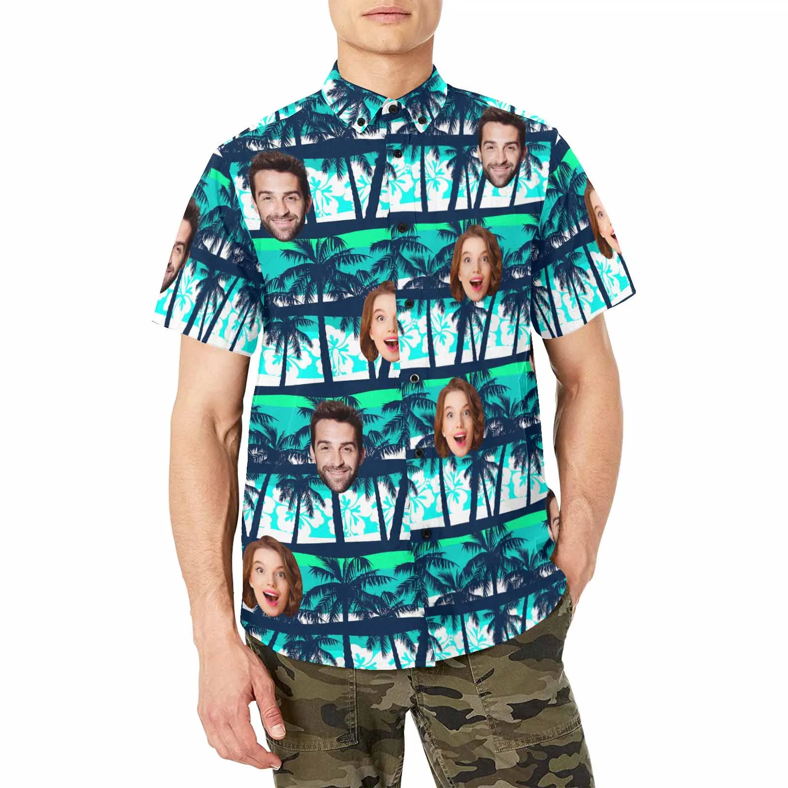 Custom Hawaiian Men's Shirt With Face Personalized Shirt With Chest Pocket Tropical Floral Gift To Father Boyfriend