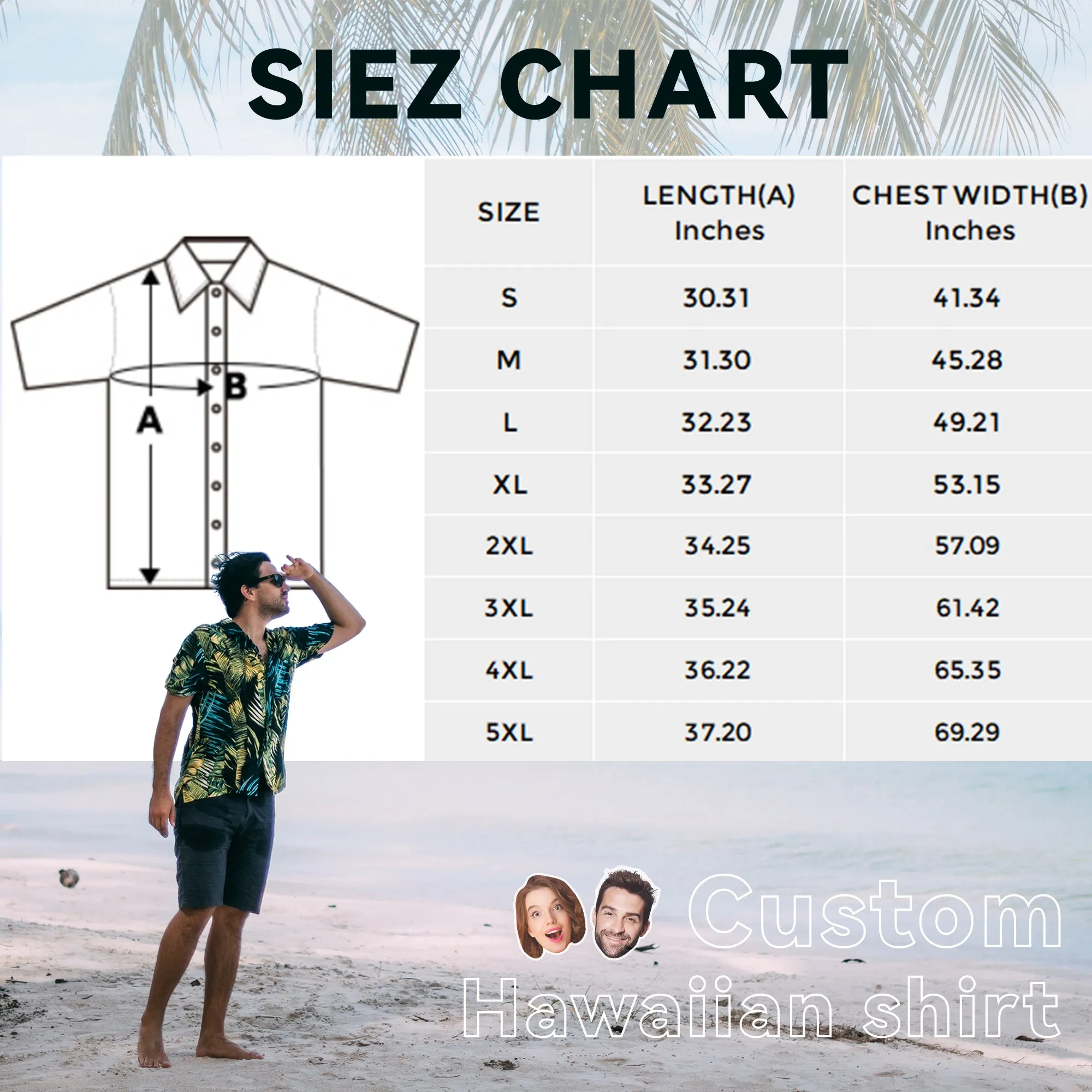 Custom Hawaiian Men's Shirt With Face Personalized Shirt With Chest Pocket Tropical Floral Gift To Father Boyfriend