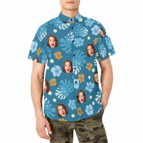Custom Hawaiian Men's Shirt With Face Personalized Shirt With Chest Pocket Tropical Floral Gift To Father Boyfriend