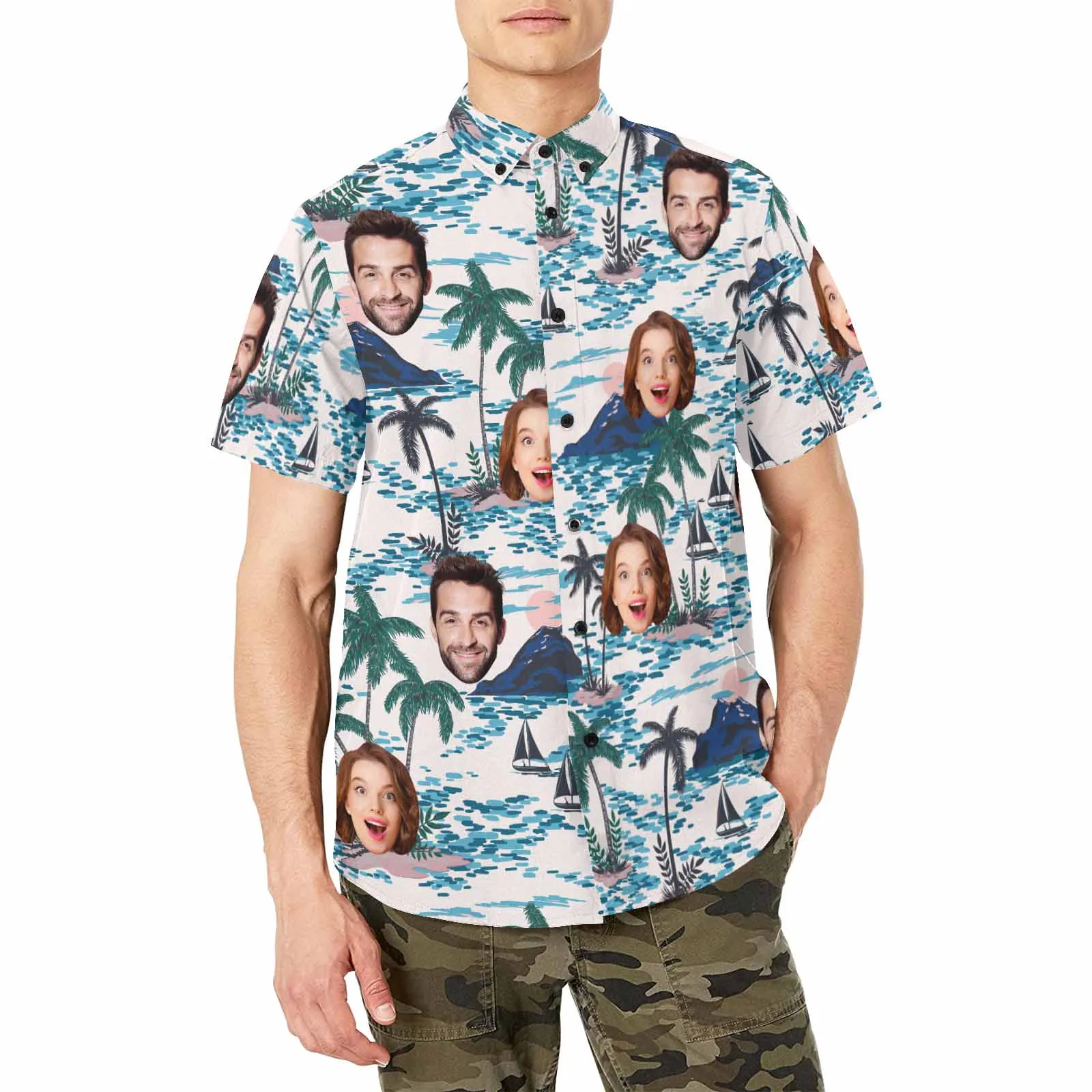 Custom Hawaiian Men's Shirt With Face Personalized Shirt With Chest Pocket Tropical Floral Gift To Father Boyfriend