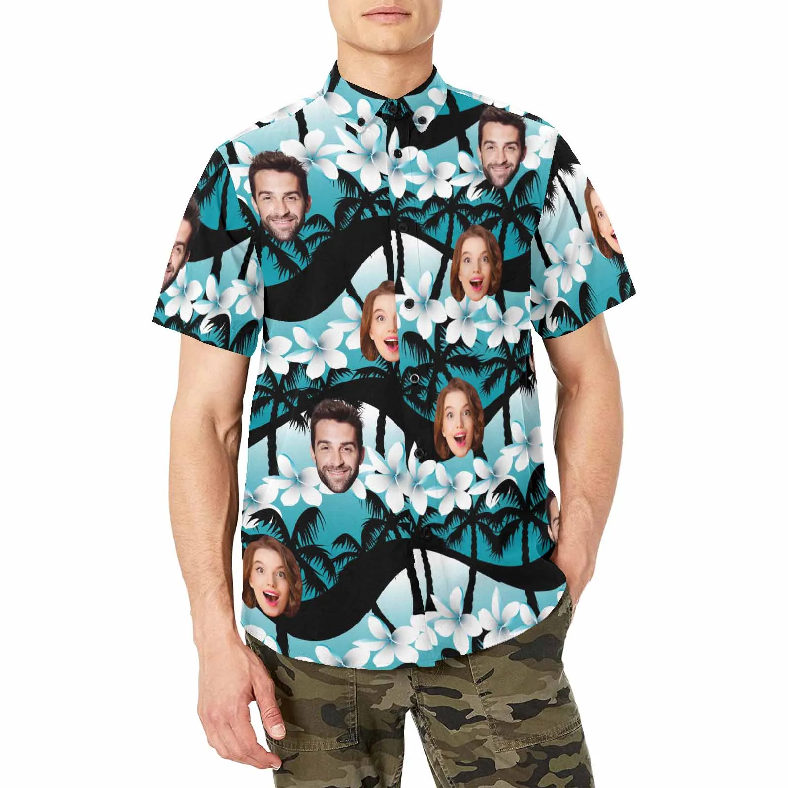 Custom Hawaiian Men's Shirt With Face Personalized Shirt With Chest Pocket Tropical Floral Gift To Father Boyfriend
