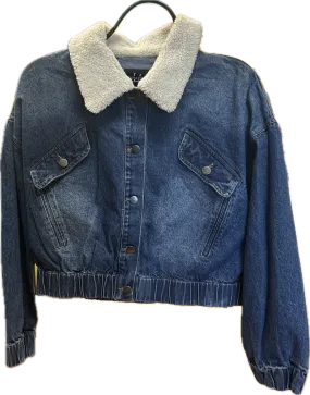 Denim Wash Crop Top Jacket w/Fur