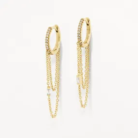Diamond Baguette Double Chain Huggies in 10k Gold