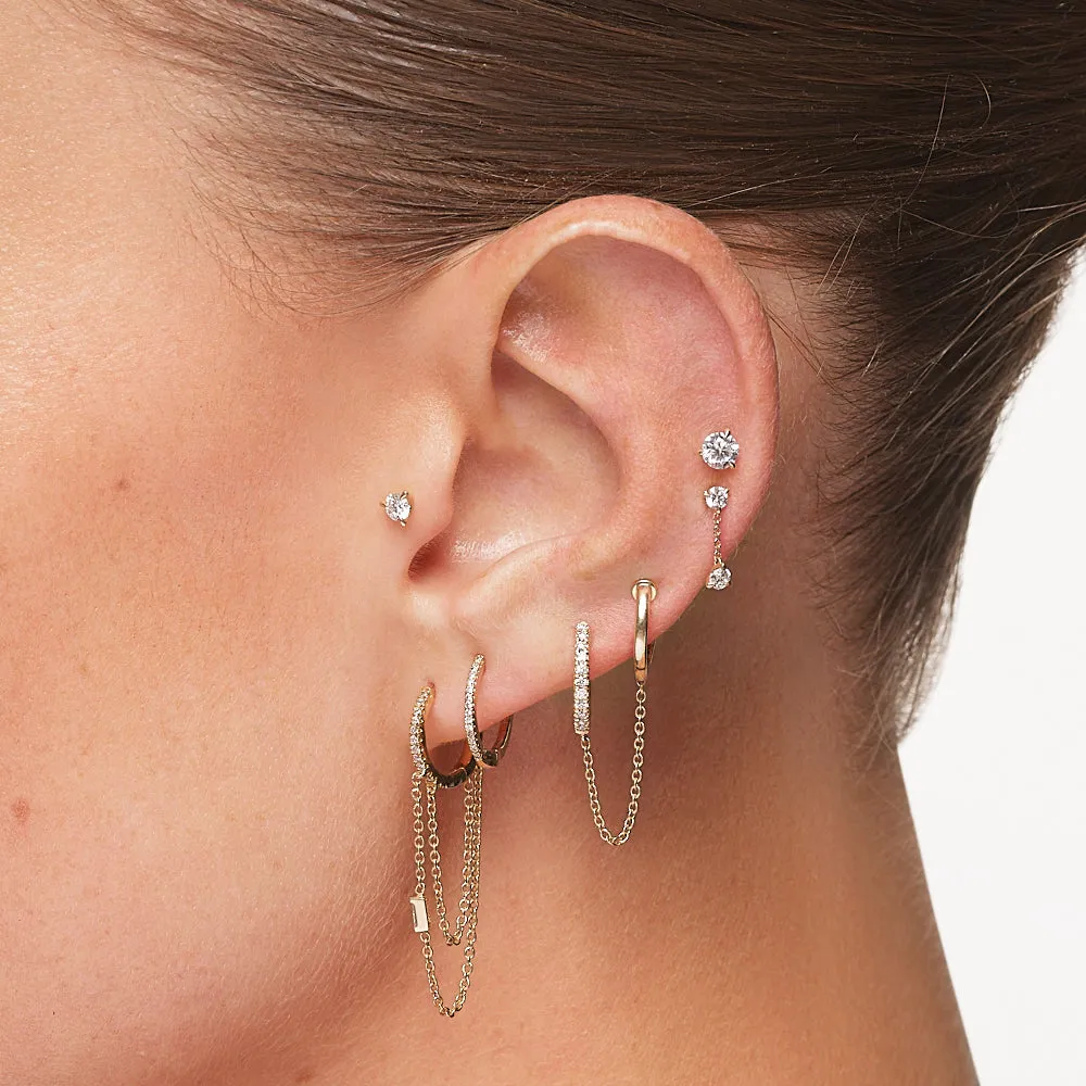 Diamond Baguette Double Chain Huggies in 10k Gold