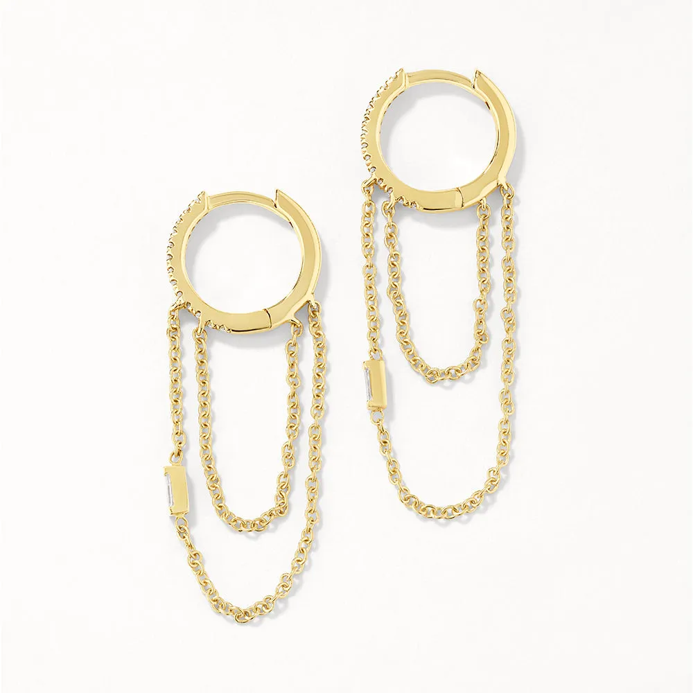 Diamond Baguette Double Chain Huggies in 10k Gold