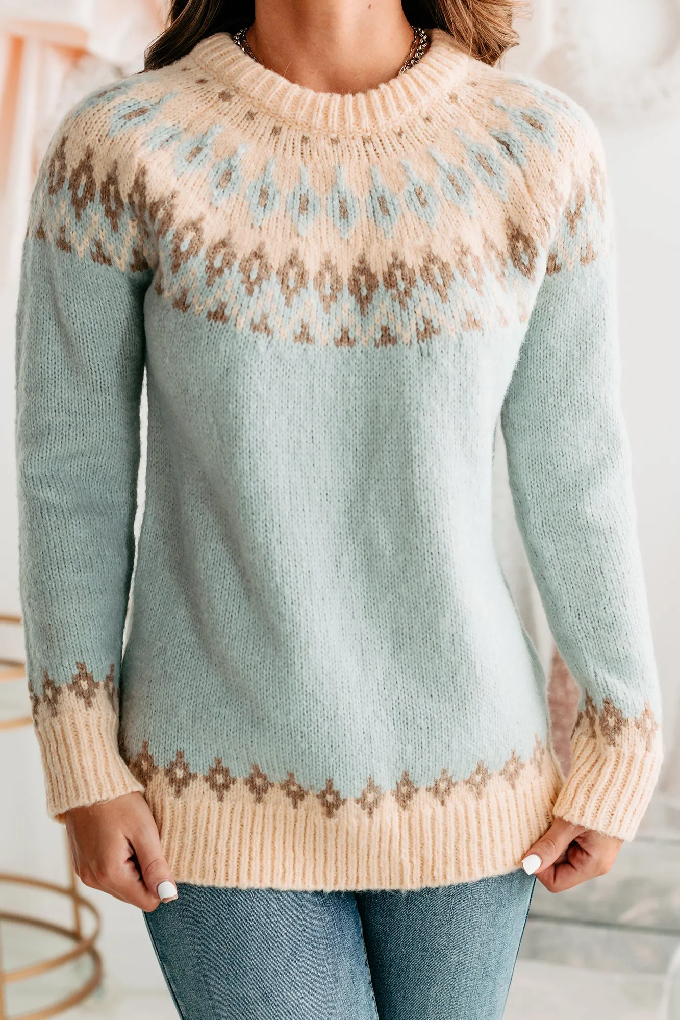 Don't Get It Printed Geometric Sweater (Blue Multi)