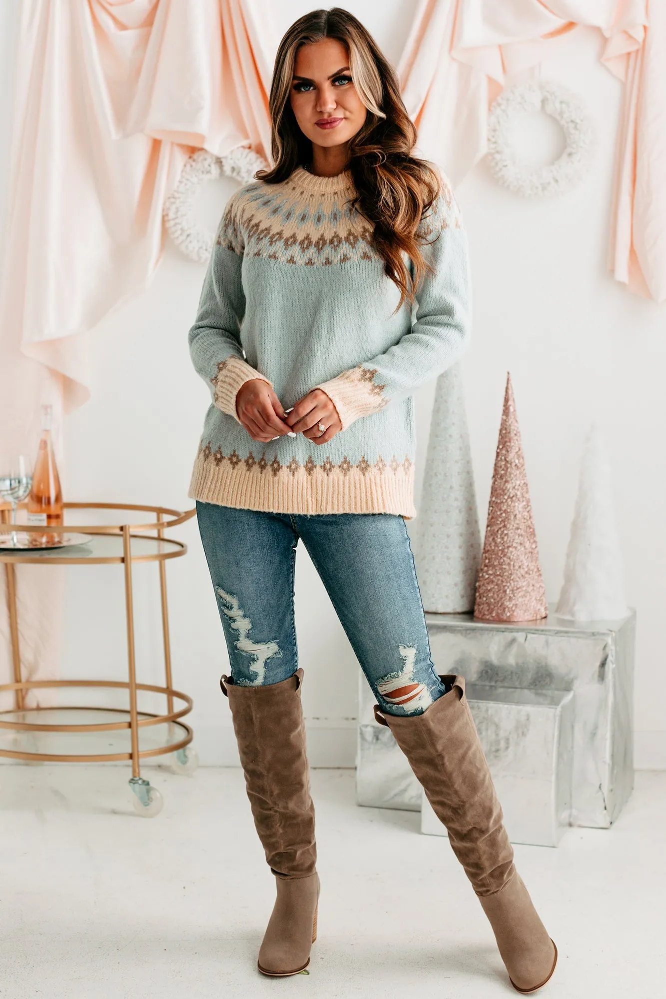Don't Get It Printed Geometric Sweater (Blue Multi)